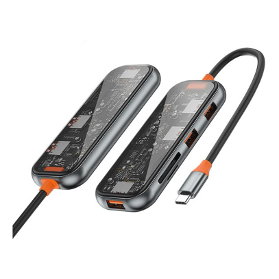 Хаб WiWU Cyber 5в1 USB C Multifunction Cyber Hub 3xUSB3.0 + TF/SD (CB005) Space Gray, серый