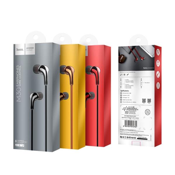 Наушники hoco. Earphones M30 Wire Control Orange, оранжевый