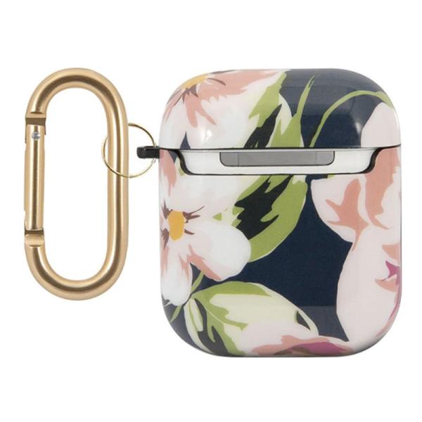 Чехол Guess с карабином для AirPods 1/2 CG Mobile TPU case with ring Marble design (GUACA2TPUBKFL03) С рисунком цветов, синий