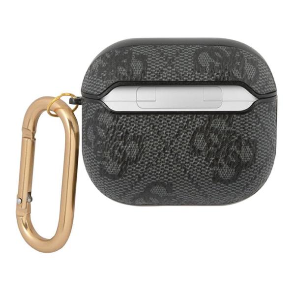 Чехол для Airpods 3 Guess PU leather 4G с карабином и металлическим логотипом (GUA34GSMK) Серый