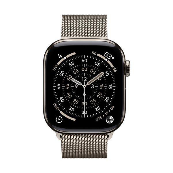 Apple Watch Series 11, 46 мм корпус из титана цвета «Natural», ремешок Milanese Loop цвета «Natural»