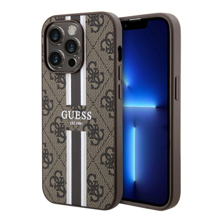 Чехол Guess для iPhone 14 Pro с MagSafe PU 4G Stripes Hard  (GUHMP14LP4RPSW) Коричневый
