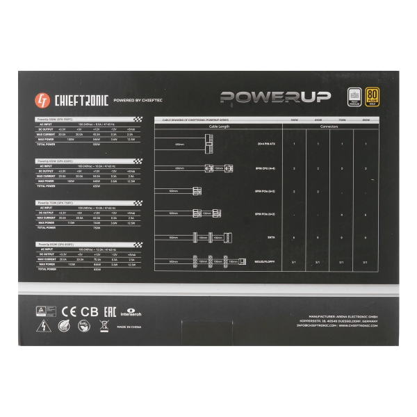 Блок питания Chieftec Chieftronic PowerUp (GPX-850FC) Gold, 850 Вт Чёрный