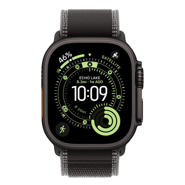 Apple Watch Ultra 3 (2025), 49 мм корпус из титана цвета «Black», ремешок Trail Loop размера M/L цвета «Black/Charcoal»