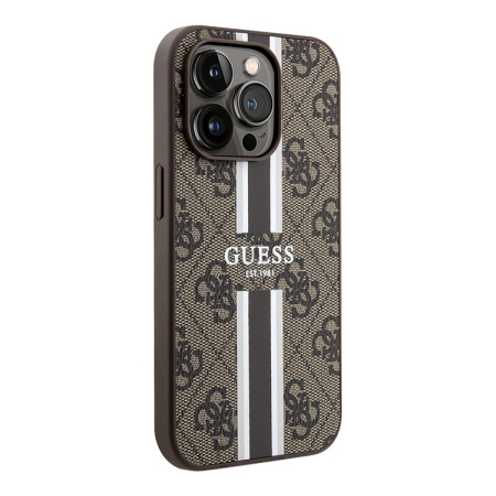 Чехол Guess для iPhone 14 Pro с MagSafe PU 4G Stripes Hard  (GUHMP14LP4RPSW) Коричневый